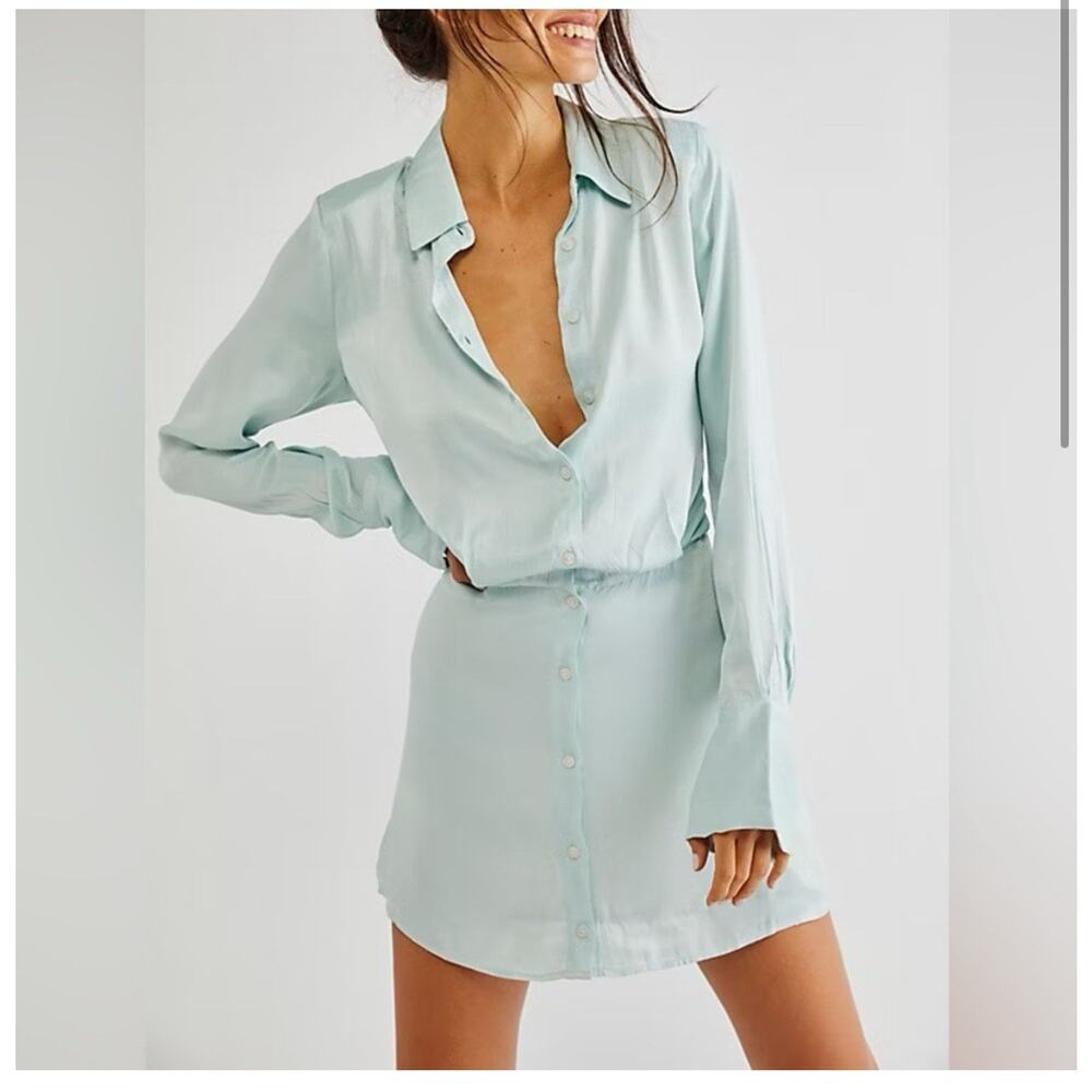 NWT free People Sheena Silky Dress Size Large Seafoam Teal